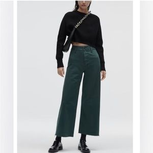Zara deep green marine straight high rise jeans